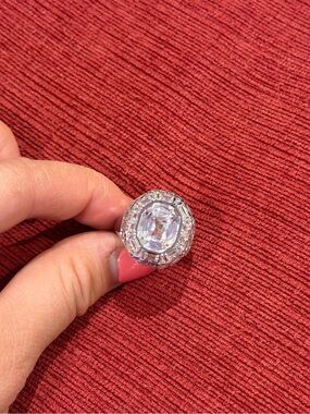 Sterling Silver Halo Cocktail Ring with Clear Center Stone